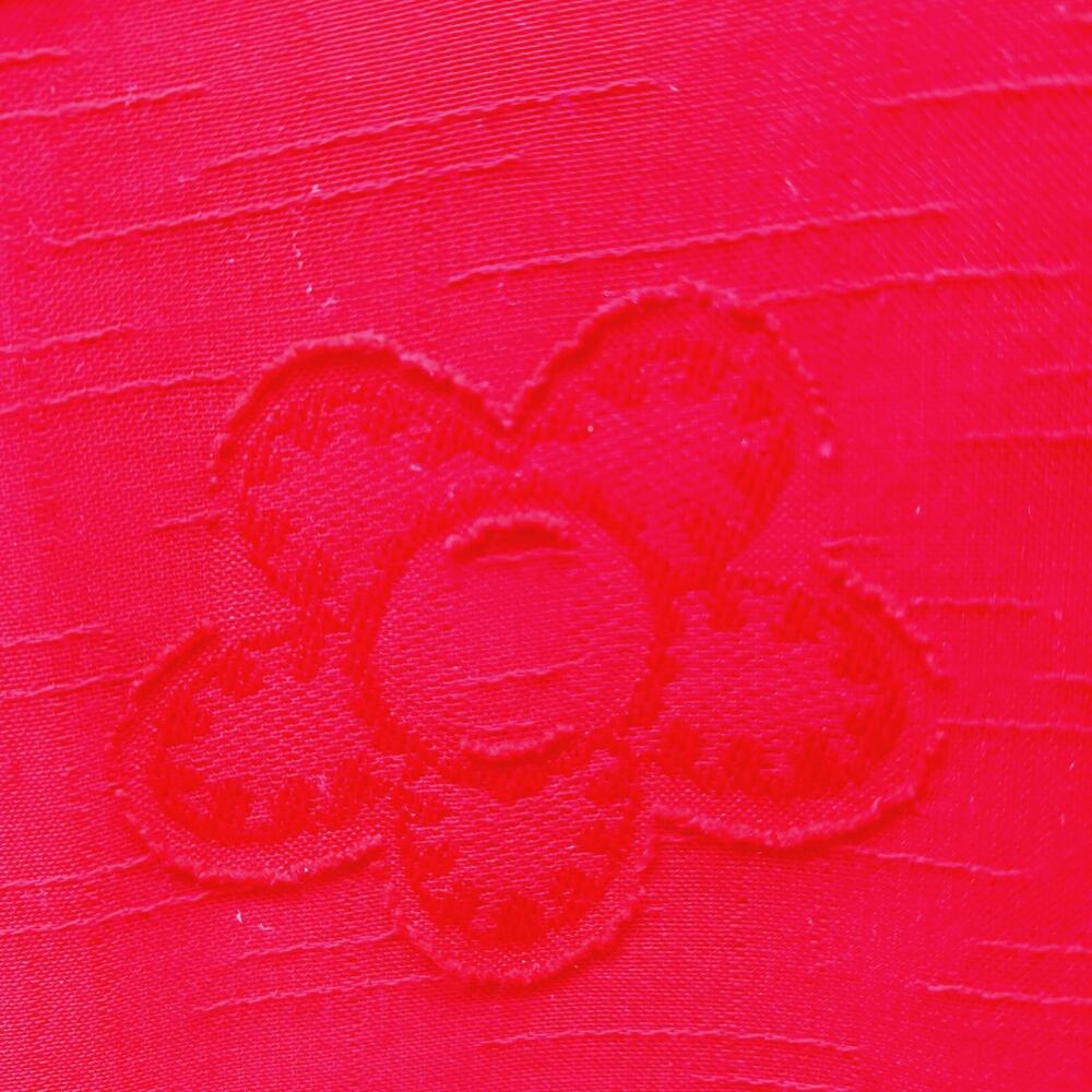 Blouse Button Up Red Floral Embossed Office Siren Minimalist Chic Festival Sz L - Picture 2 of 10